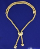 Italian Made Diamond Heart And Star Tassel Necklace In 14k Yellow Gold