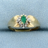 1/4cttw Natural Emerald And Diamond Ring In 10k Yellow Gold