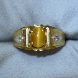 2.5ct Honey Tiger's Eye And Diamond Ring In 10k White And Yellow Gold