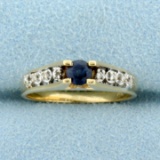 Cathedral Style Sapphire And Diamond Ring In 10k Yellow Gold