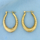 Oval Twisting Design Hoop Earring In 14k Yellow Gold