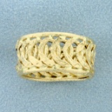 Hand Crafted Wide Woven Design Ring In 14k Yellow Gold