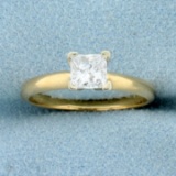 Over 1/2ct Princess Diamond Solitaire Engagement Ring In 14k Yellow And White Gold