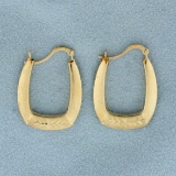 Unique Diamond Cut Rectangle Hoop Earrings In 10k Yellow Gold