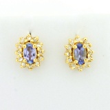 1ct Tw Tanzanite And Diamond Halo Earrings In 14k Yellow Gold