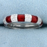 Hidalgo Diamond And Red Enamel Stacking Band Ring In 18k White Gold