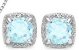 Sky Blue Topaz And Diamond Halo Style Earrings In Sterling Silver