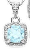Sky Blue Topaz And Diamond Halo Style Necklace In Sterling Silver