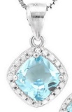Sky Blue Topaz And Diamond Dangle Necklace In Sterling Silver