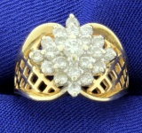 1 Ct Tw Diamond Cluster Ring In 14k Yellow Gold