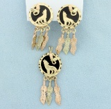 Native American Dream Catcher Pendant & Earrings Set In 10k Gold