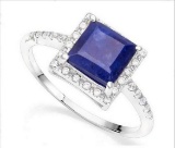 2.3ct Sapphire Halo Ring In Sterling Silver