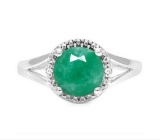 1.8ct Emerald & Diamond Ring In Sterling Silver