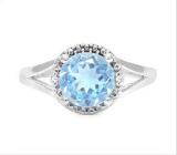 1.8ct Sky Blue Topaz & Diamond Ring In Sterling Silver