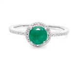 1.1ct Emerald & Diamond Halo Ring In Sterling Silver