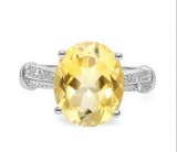 Huge 4.3ct Citrine & Diamond Statement Ring In Sterling Silver