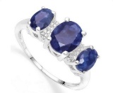 2.5ctw Sapphire & Diamond 3-stone Ring In Sterling Silver