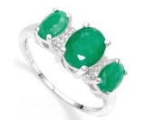 2.5ctw Emerald & Diamond 3-stone Ring In Sterling Silver