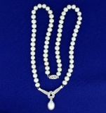 Cultured Akoya Pearl And Diamond Necklace In 14k White Gold