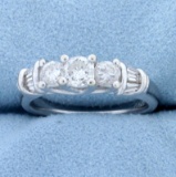 1 Ct Tw Round And Baguette Diamond Ring In 14k White Gold