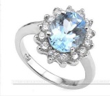 3ct Princess Diana Blue Topaz & White Sapphire Ring In Sterling Silver