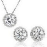 3ctw White Topaz Halo Earrings & Pendant Set In Sterling Silver