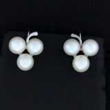 Vintage Cultured Akoya Pearl Screw Back Earrings For Non Pierced Ears In 14k White Gold