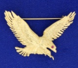 Ruby Eyed Eagle Pin In 14k Yellow Gold