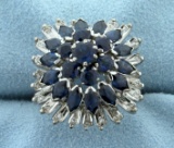 Vintage 3ct Natural Sapphire And Diamond Ring In 18k White Gold