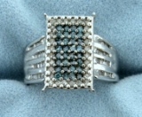 1ct Tw Blue And White Diamond Ring In 10k White Gold