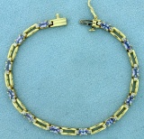 Over 3ct Tw Natural Tanzanite And Diamond Bracelet In 14k Yellow Gold