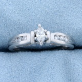Marquise And Round Diamond Engagement Ring In 14k White Gold