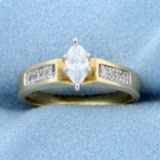 Over 1/3ct Tw Marquise And Round Diamond Engagement Ring In 14k Yellow Gold