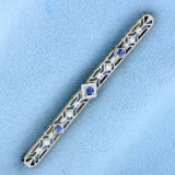 Vintage Sapphire And Pearl Pin In 14k Yellow And White Gold