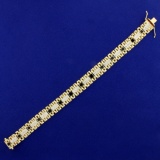 Heavy Men's 8 1/2 Inch 2ct Diamond And Onyx Jubilee Style Bracelet In 14k Yellow Gold
