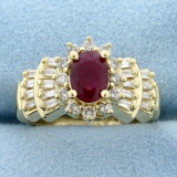 1ct Natural Ruby And Diamond Ring In 14k Yellow Gold