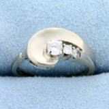 Modern Design Three-stone Diamond Ring In 14k White Gold