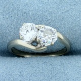 1ct Tw Old European And Round Brilliant Two Stone Diamond Ring In 14k White Gol