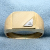 Men's Diamond Signet Ring In 14k Yellow And White Brushed Gold