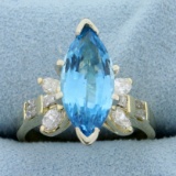 4ct Swiss Blue Topaz And Diamond Statement Ring In 14k Yellow Gold
