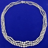 Vintage 20 Inch Three- Strand Graduated Freshwater Cultured Pearl Necklace In 14k White Gold