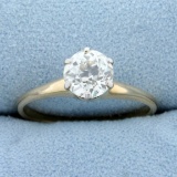 Antique Over 1ct Old European Solitaire Diamond Engagement Ring In 14k Yellow Gold