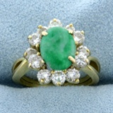 Jade And Diamond Ring In 18k Yellow Gold