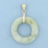 Natural Jade Circle Ring Pendant In 14k Yellow Gold