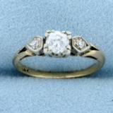 Vintage Three Stone Diamond Ring In 14k Yellow Gold