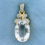 Vintage 10ct White Topaz And Diamond Pendant In 14k Yellow Gold