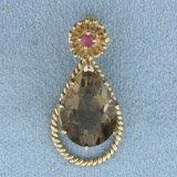 6ct Smoky Topaz And Ruby Pendant In 14k Yellow Gold