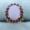 Purple Jade And Amethyst Ring In 14k Yellow Gold