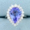 Aaa Quality Tanzanite And Diamond Ring In 18k White Gold