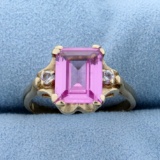 3ct Pink And White Lab Sapphire Ring In 10k Yellow Gold